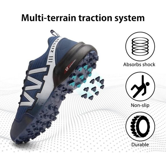🆕 Men Blue Trail Running Shoes Waterproof Non-Slip All-Terrain Walking Hiking - Picture 4 of 7